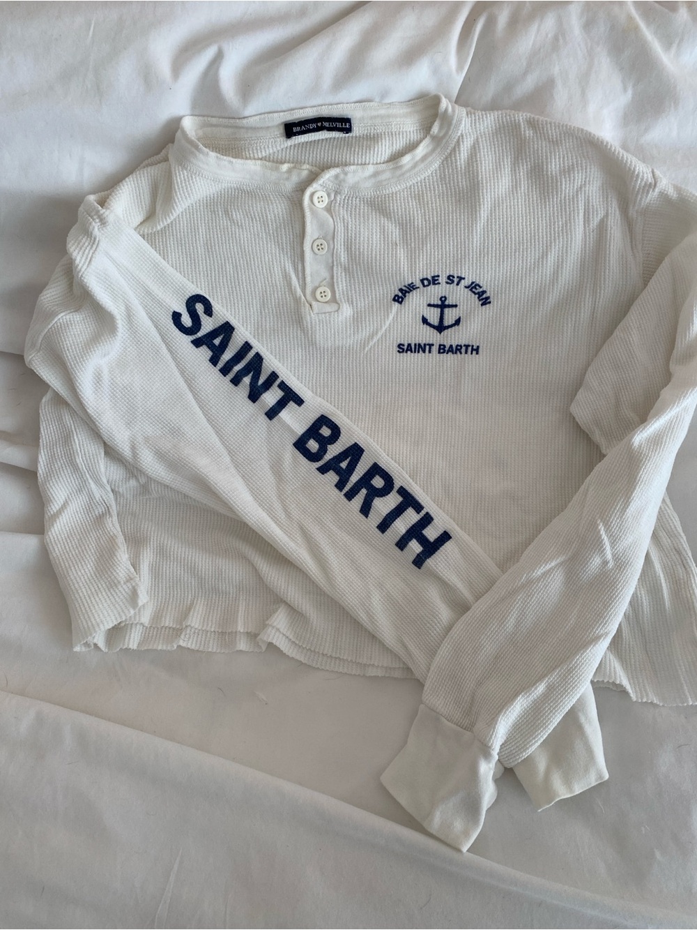 Brandy Melville cropped white thermal St Barts top